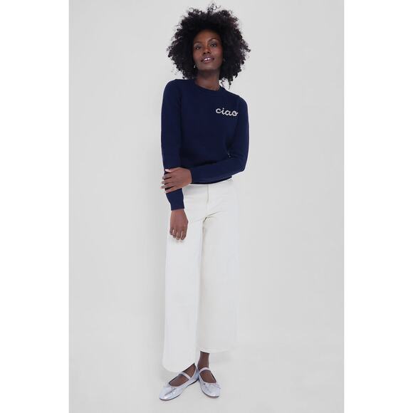 HYACINTH HOUSE Navy Crewneck Ciao Beaded Sweater Size L NWT - Picture 4 of 8